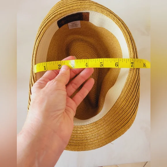 🌺3 for $10 Vintage Stone Straw Fedora with Striped Grosgrain Ribbon - Picture 9 of 10